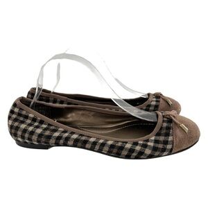 Lands end womens flats size 9.5 41 brown suede checkered bow ballet preppy